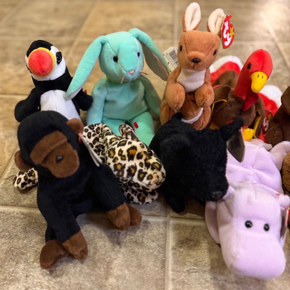 Lot of 12 Ty Beanie Babies Vintage Plush Collection Pouch Hippity Gobbles Multi - Picture 3 of 16